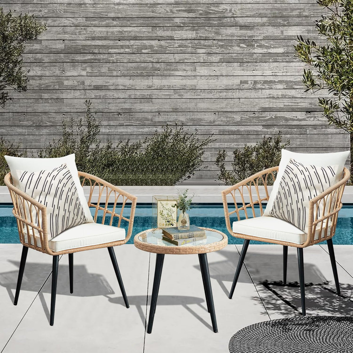 3 Piece Beige Wicker Patio Bistro Set L327133