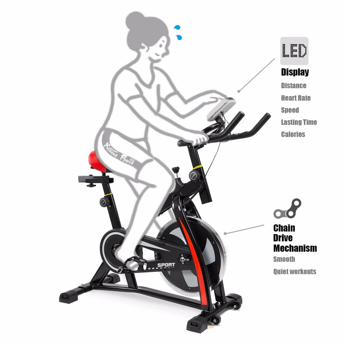 Blue Stationary Exercise Bike with Bottle Holder J675448