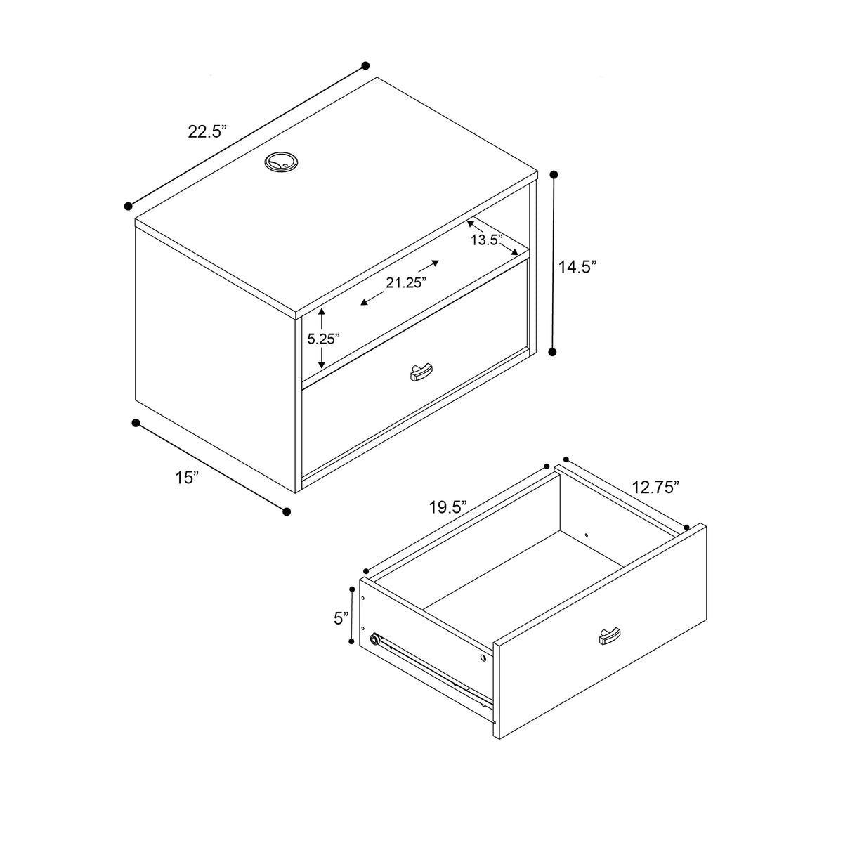 Black Floating Nightstand With Open Shelf B1325