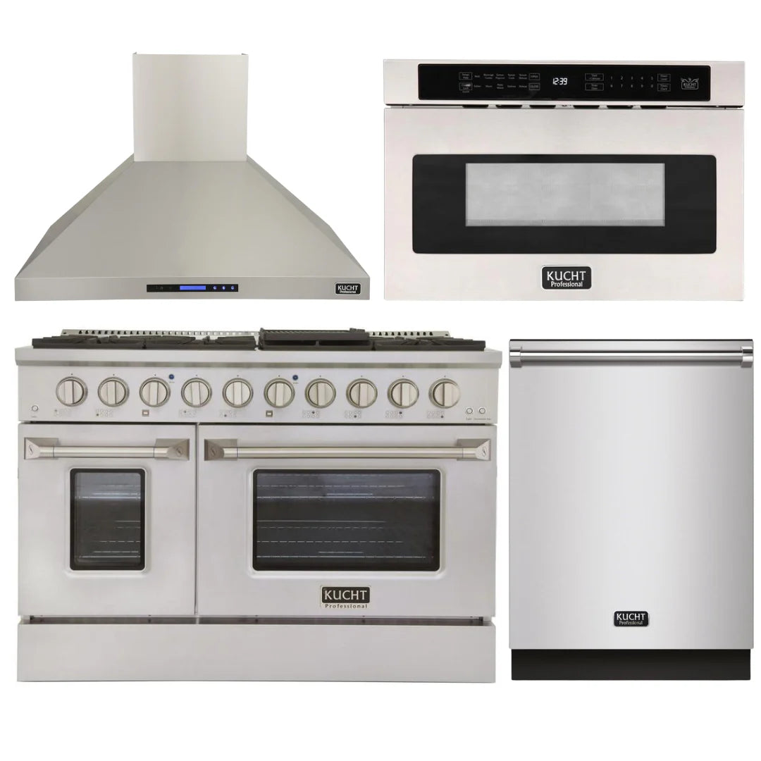 48 in. Natural Gas Range, Range Hood, Microwave Drawer, Dishwasher Package V434865