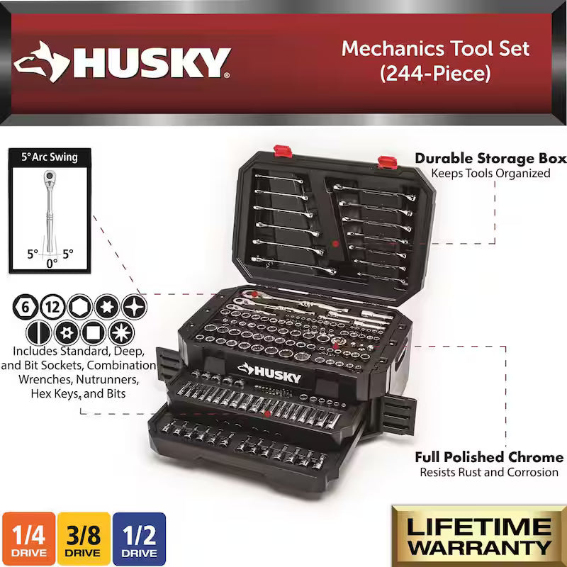 1/4 in., 3/8 in. and 1/2 in. 72-Tooth Ratchet Mechanics Tool Set (244-Piece) D73255