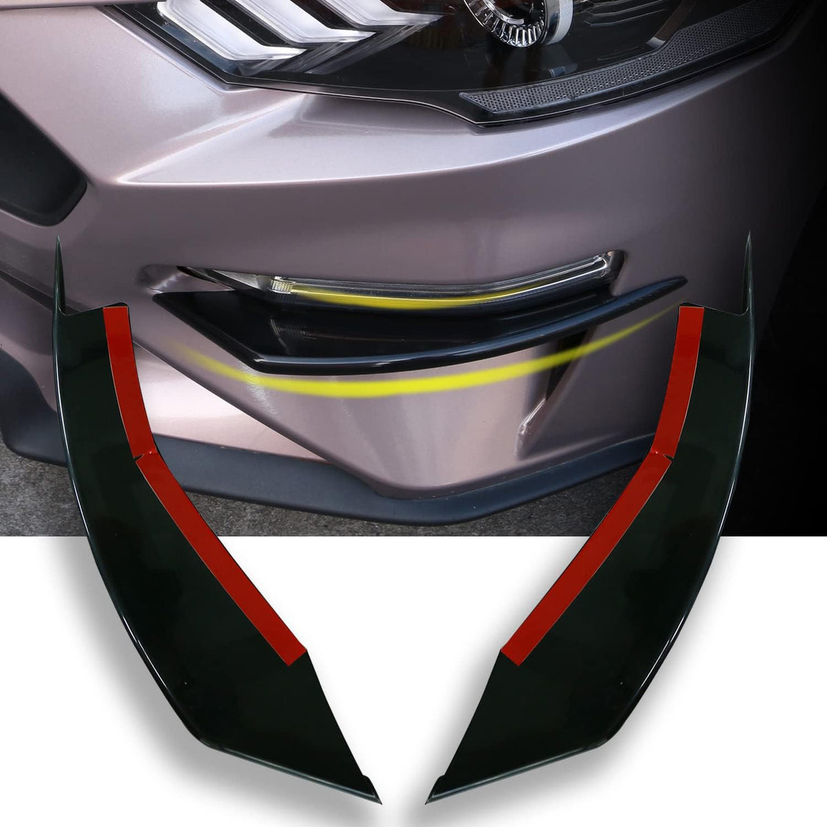 Front Bumper Winglets Fog Light Vent Canard Strip Trim Accessories for Ford Mustang 2018-2022 X87200