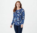 French Terry Long-Sleeve Camo Top, Size 3X, Navy Combo X2733