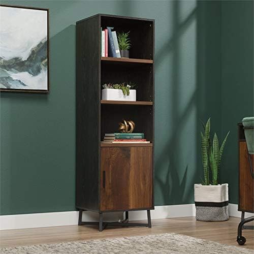 Industrial Tall 3 Adjustable Shelves Bookcase with Door in Grand Walnut and Black C76331