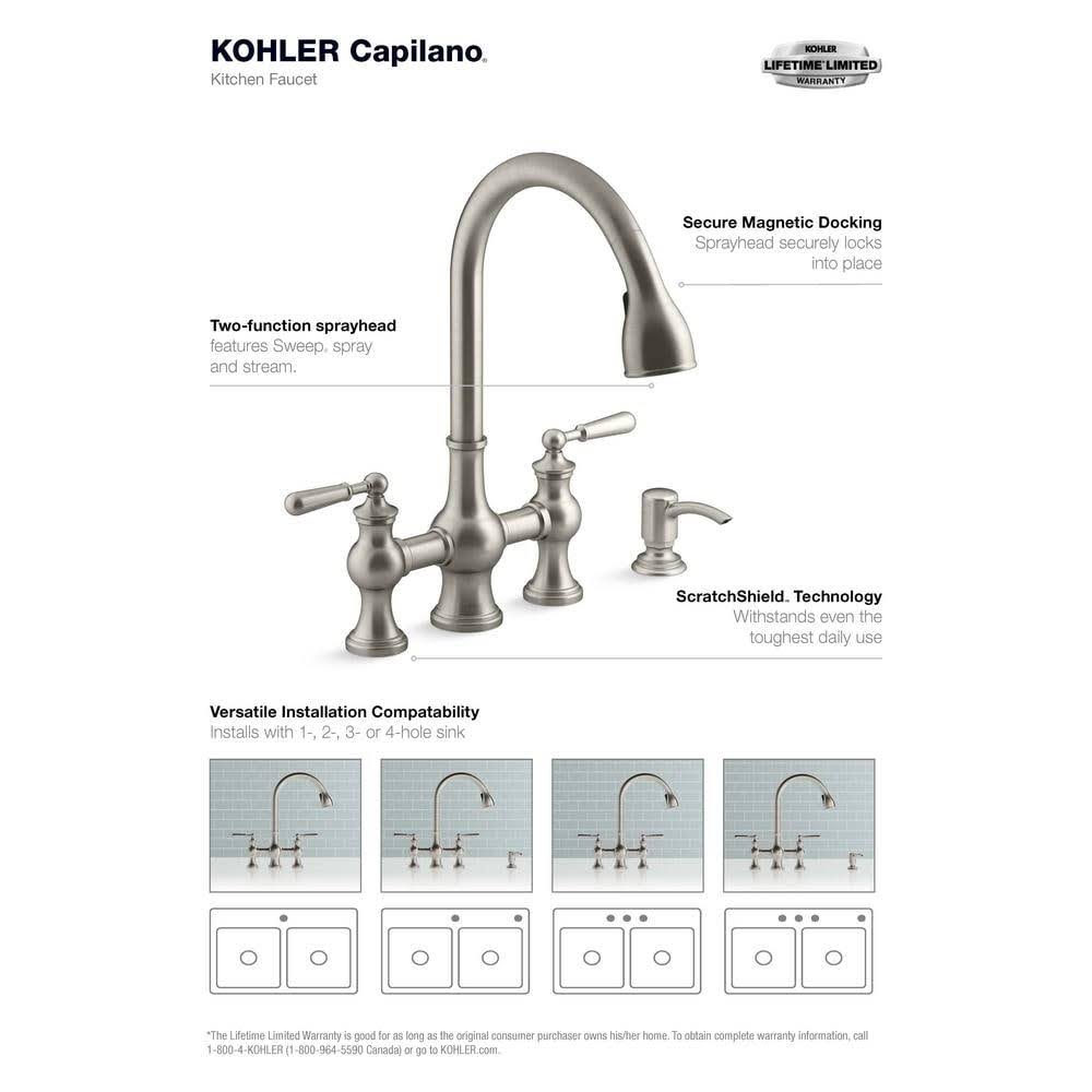 2-Handle Bridge Farmhouse Pull-Down Kitchen Faucet with Soap Dispenser I133729