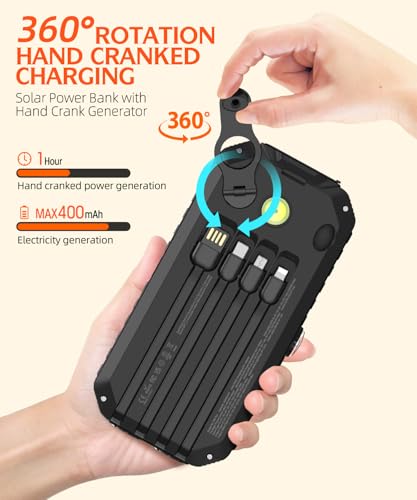 40000mAh Solar Power Bank with 4 Cables and Hand Crank C498795