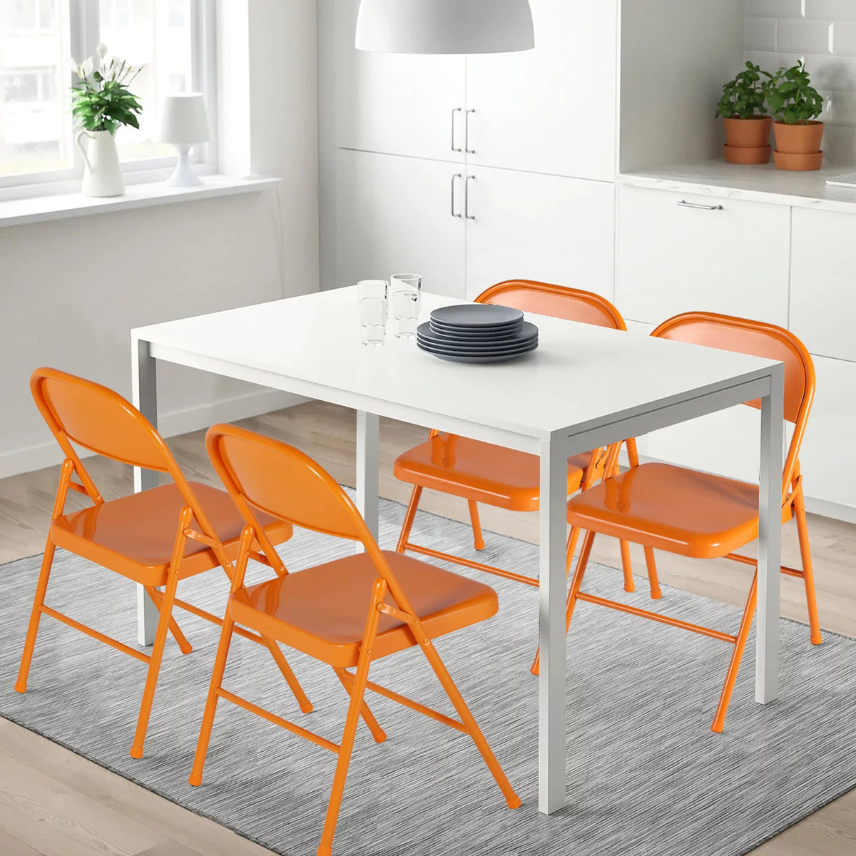 Set of 4 Orange Metal Folding Chairs K155