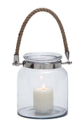 Clear Glass Handmade Decorative Candle Lantern with Rope Handle H245