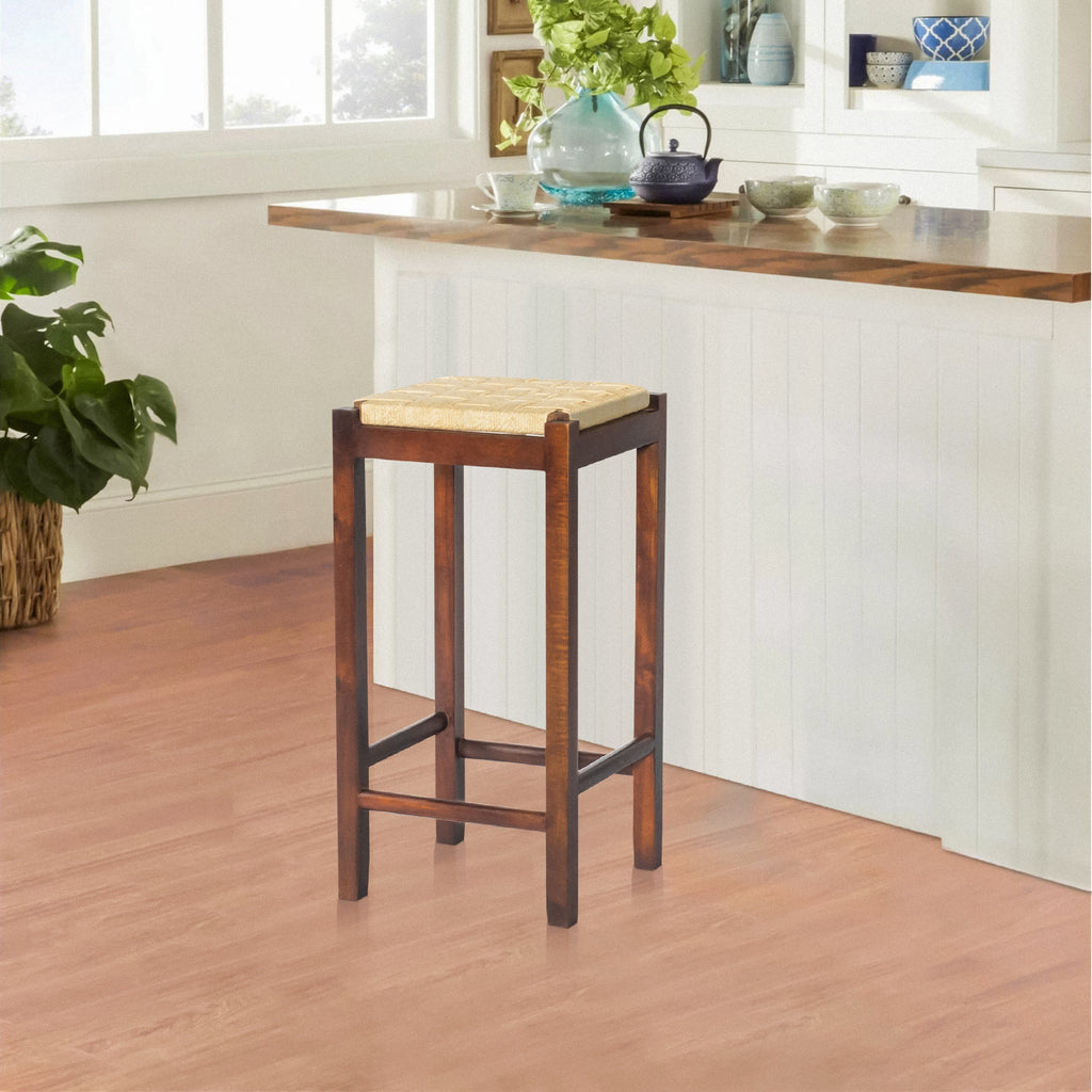 32 Inch Mango Wood Barstool with Rope Weaved Seat M731942