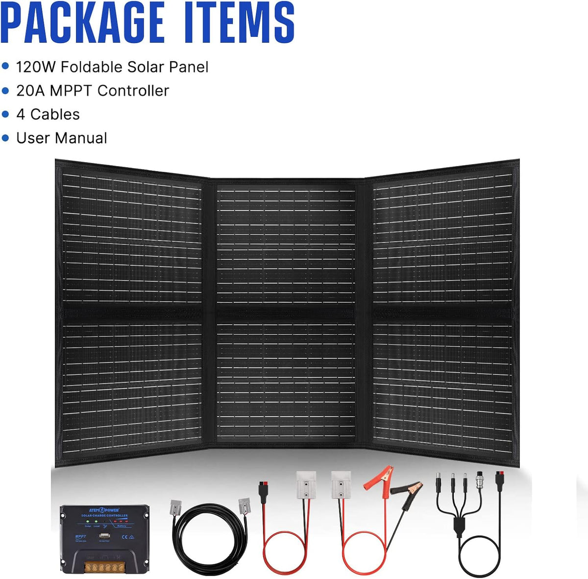 120W Portable Foldable Solar Panel with 20A MPPT Charger Controller M851144