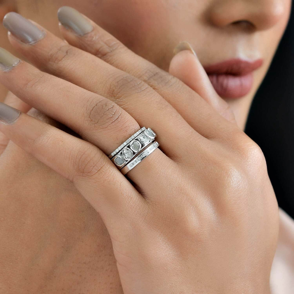 0.8 Ct Diamond Ring 925 Silver Platinum Plated Polki Jewelry Size 10 H604793