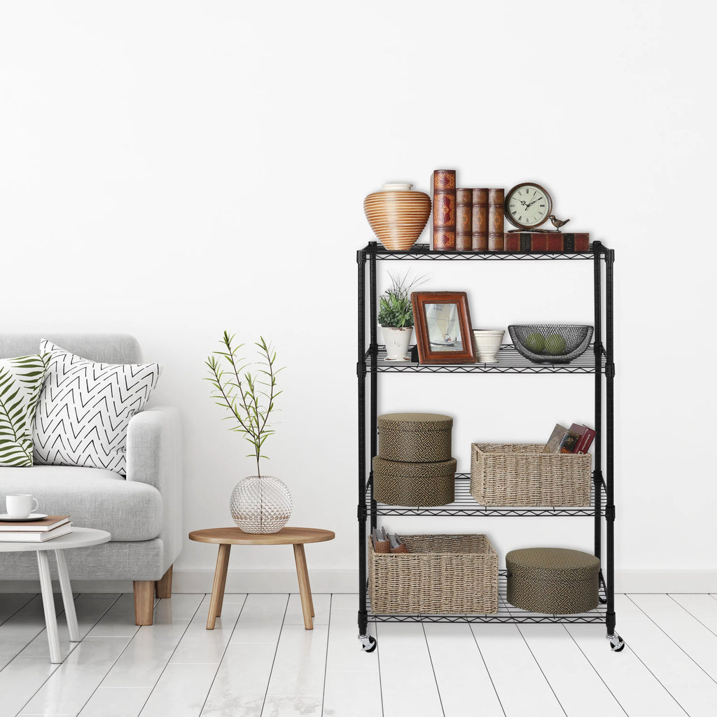 Black 4-Tier Steel Wire Shelving Unit Q41684