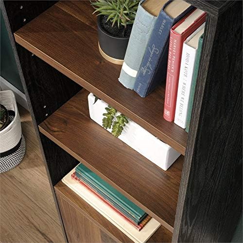 Industrial Tall 3 Adjustable Shelves Bookcase with Door in Grand Walnut and Black C76331