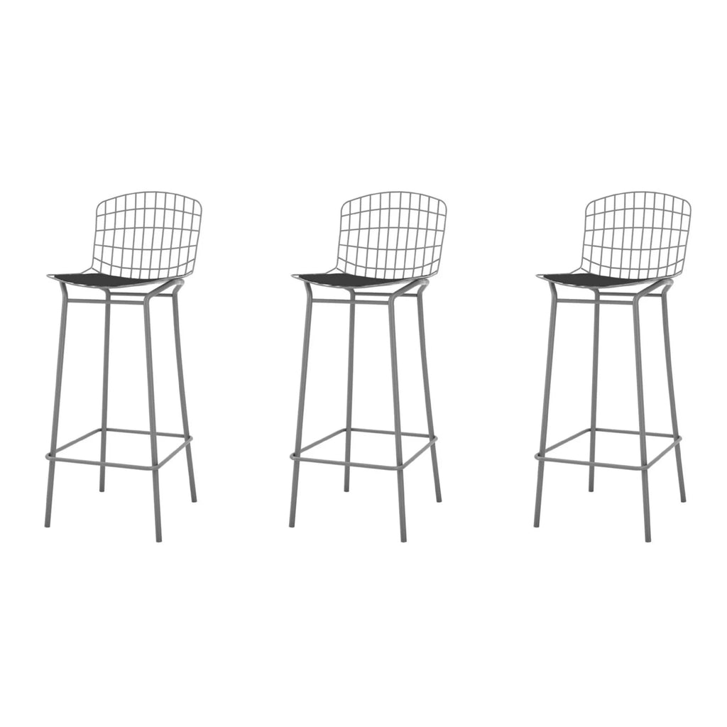 Charcoal Grey and Black Barstool Set of 3 with Seat Cushion K412572