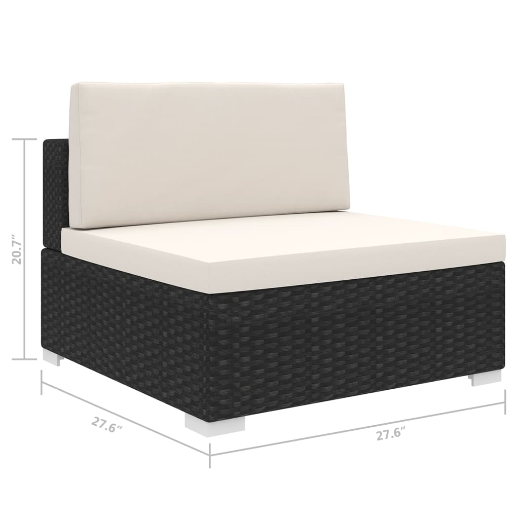 Poly Rattan Black Sectional Middle Seat with Cushions Y4044