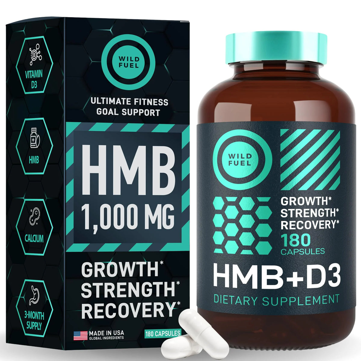 HMB and Vitamin D3 Supplement Capsules 1,000 MG with Calcium 180 Capsules W596