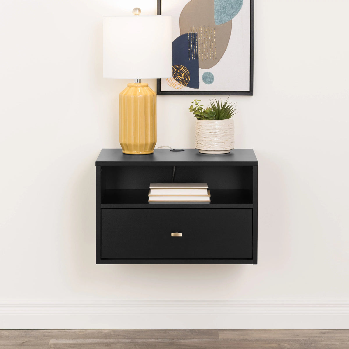 Black Floating Nightstand With Open Shelf B1325