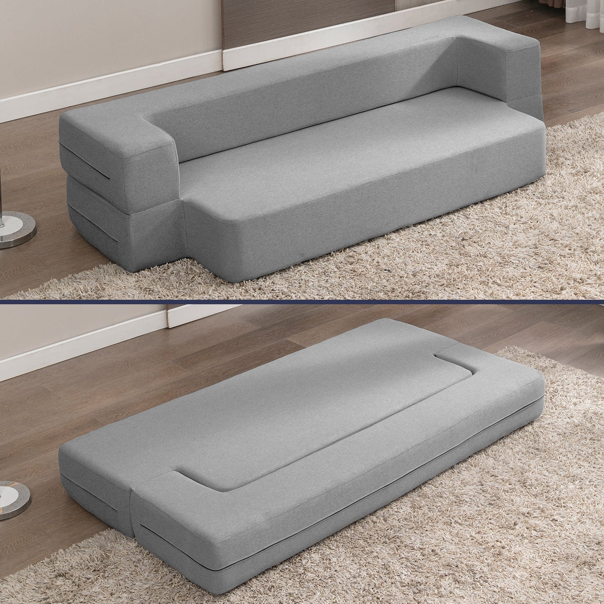 Twin Size Light Grey Linen Convertible Sleeper Sofa Bed X18224