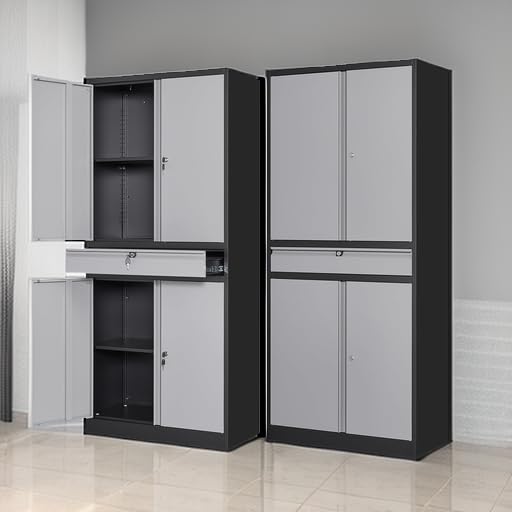 Metal Garage Storage Cabinet with Drawer, 4 Door Tool Cabinet with Lock D638