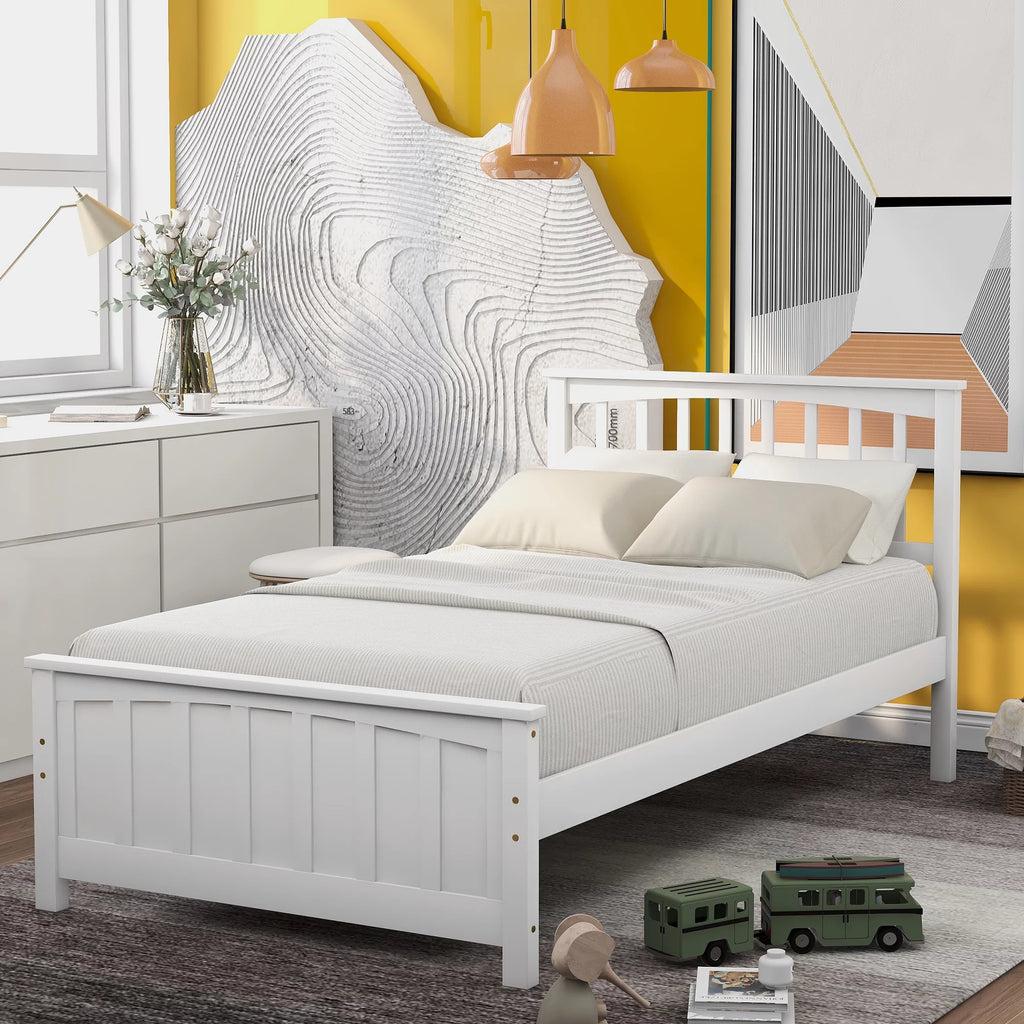 White Wood Twin Size Platform Bed P6138
