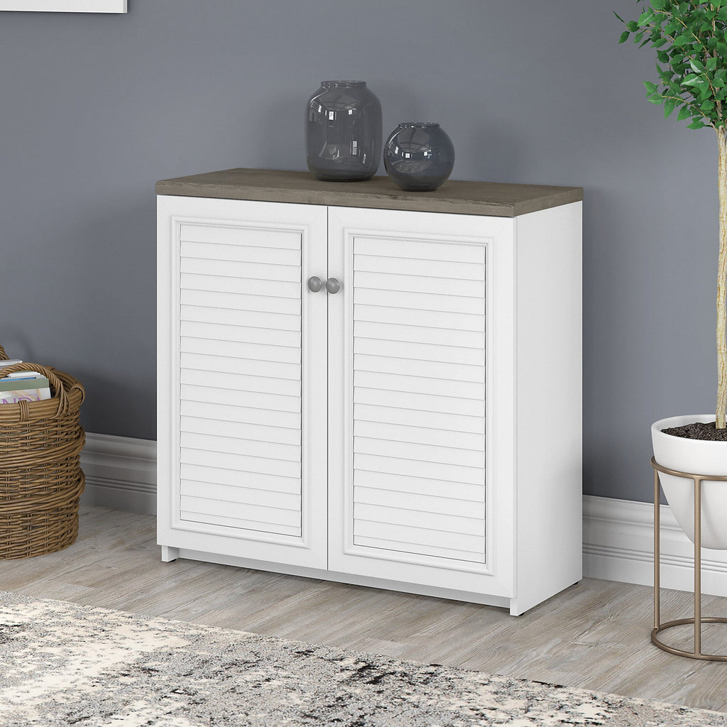 White & Gray Storage Cabinet with Doors T91962