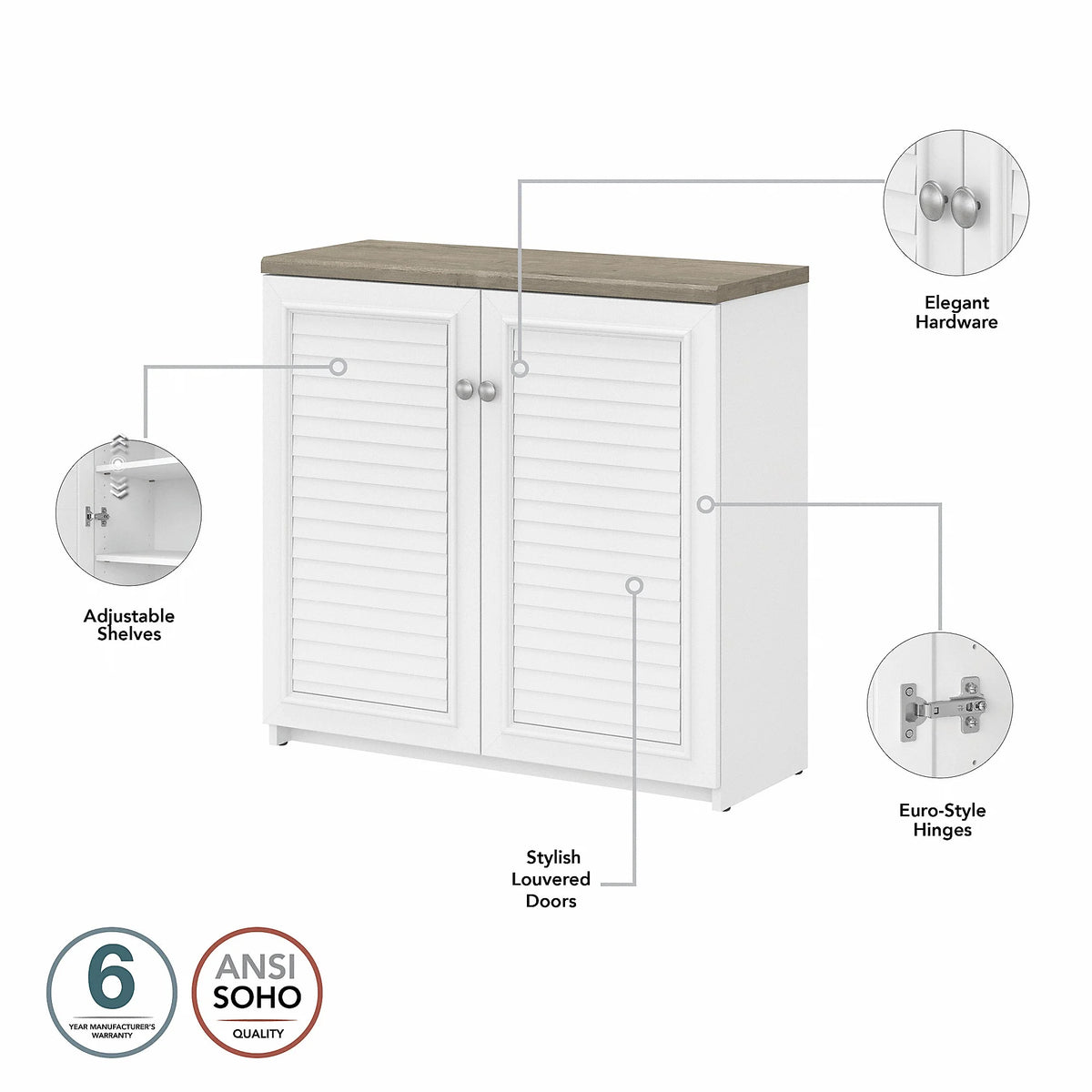 White & Gray Storage Cabinet with Doors T91962