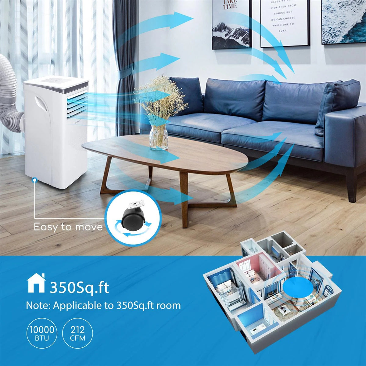 10000 BTU 3-in-1 Portable Air Conditioner with Remote Control and Window Kit I561