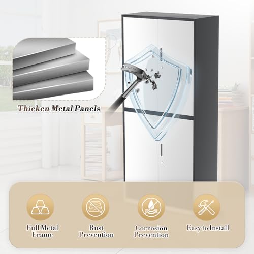 Metal Storage Cabinet with 4 Lock Doors and 4 Adjustable Shelves, 74" Tall Rolling Cabinet L951074