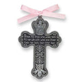 Pewter Crib Cross with Pink Ribbon F17587