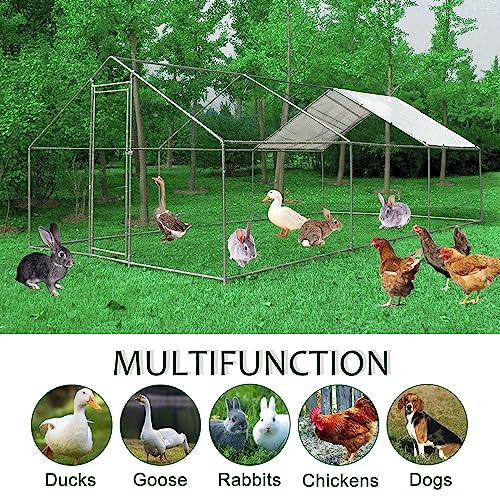 Extra Large Metal Walk-in Chicken Coop with Waterproof Cover J9571