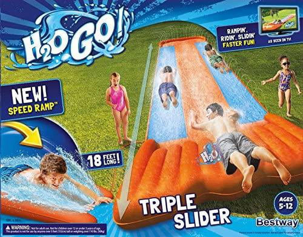 18' Triple Lane Water Slide with Ramp S5242