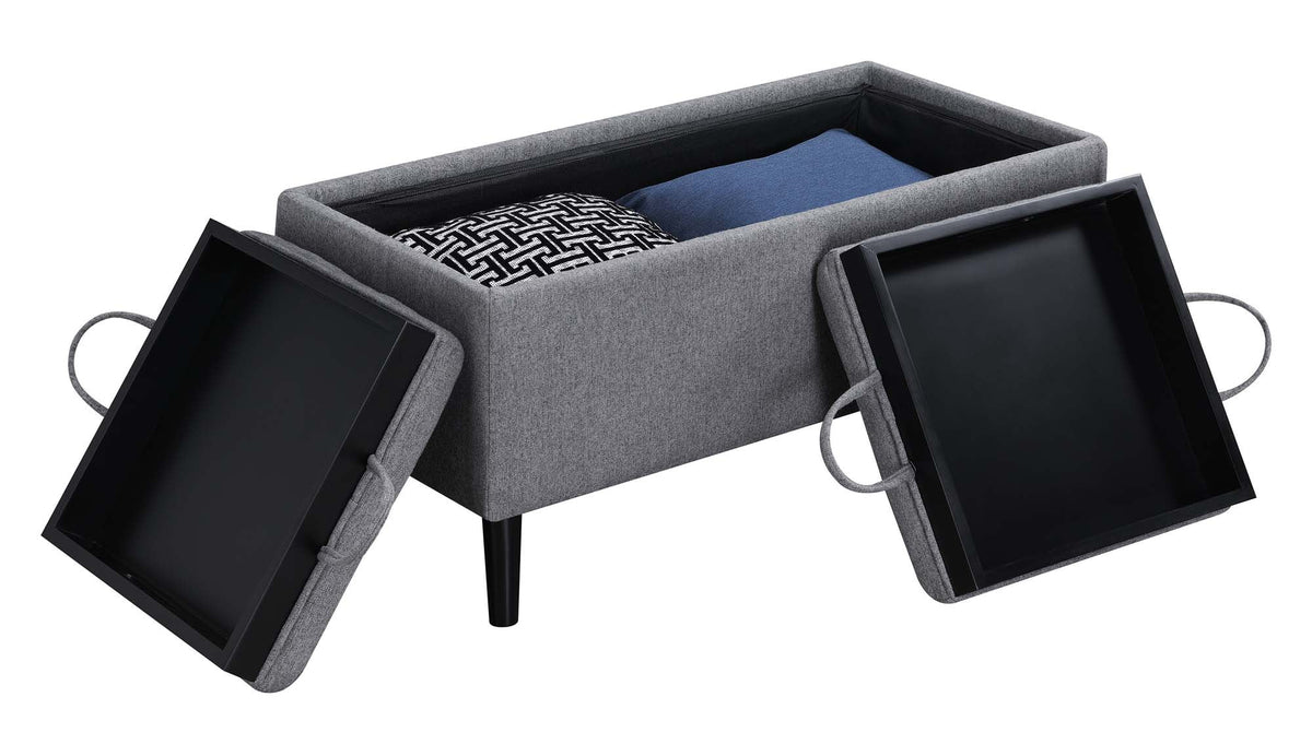 Soft Gray Fabric Storage Ottoman with Reversible Trays T34047