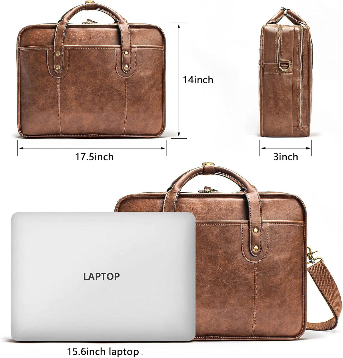 Vintage Brown Leather Laptop Messenger Bag Q843