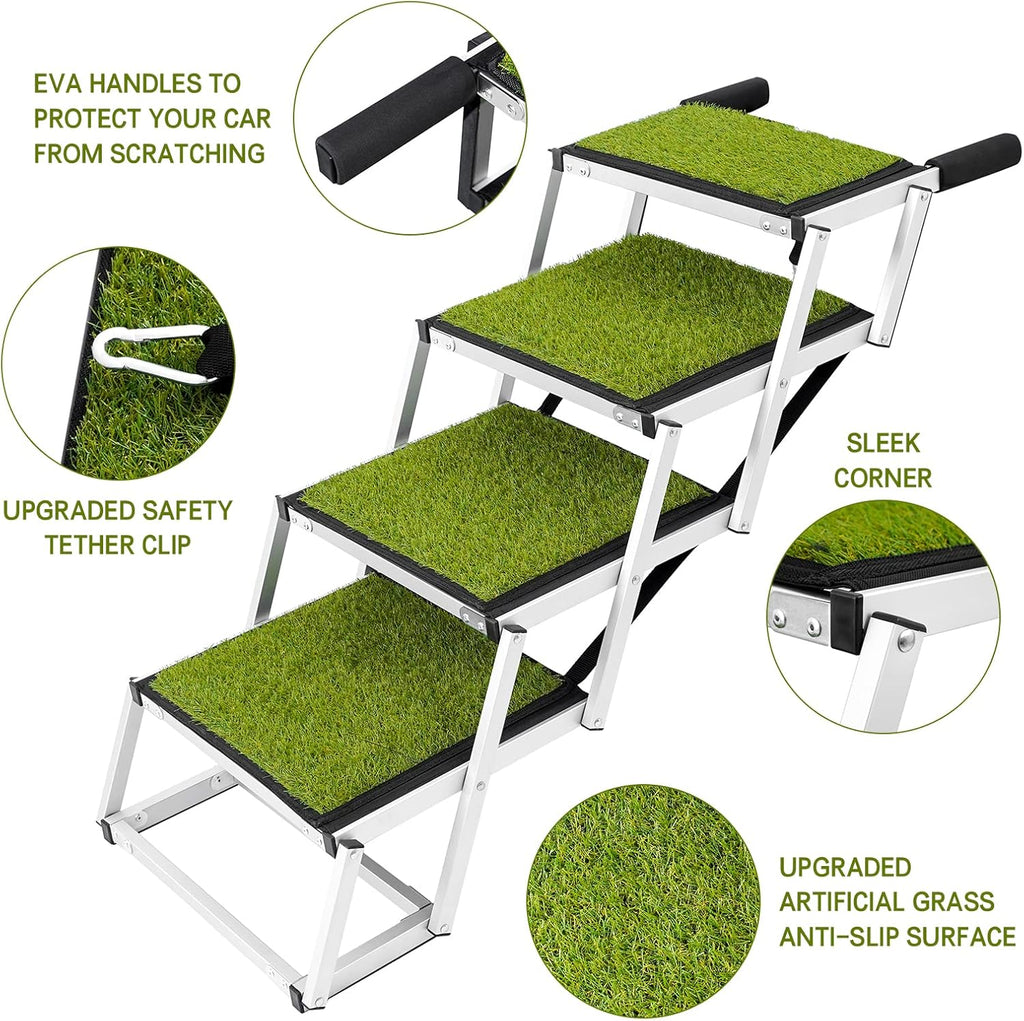 Aluminum Lightweight Portable Dog Car Ramp with Steps, 4 Black, Supports up to 200 lbs Z150856