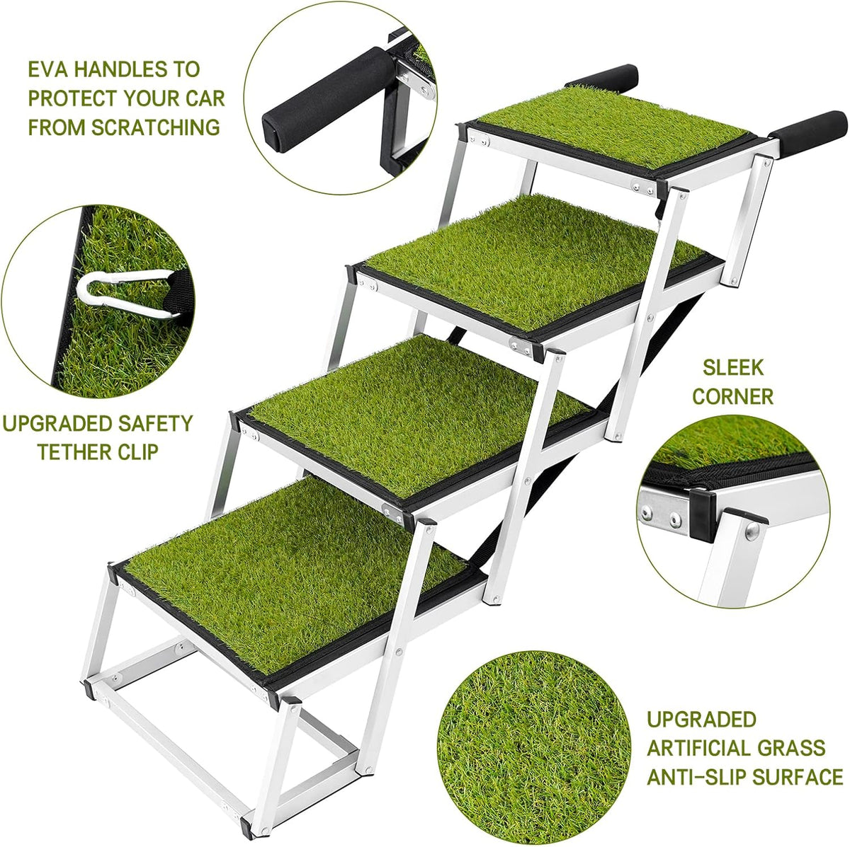 Aluminum Lightweight Portable Dog Car Ramp with Steps, 4 Black, Supports up to 200 lbs Z150856