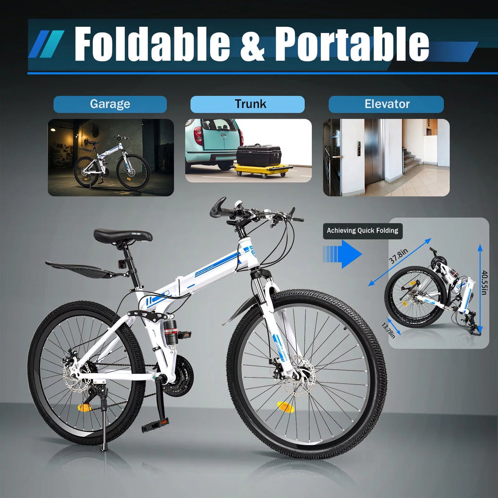 26 Mountain Folding Bike 21-speed Blue & White O224