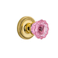 Crystal Pink Glass Door Knob in Unlaquered Brass F724616