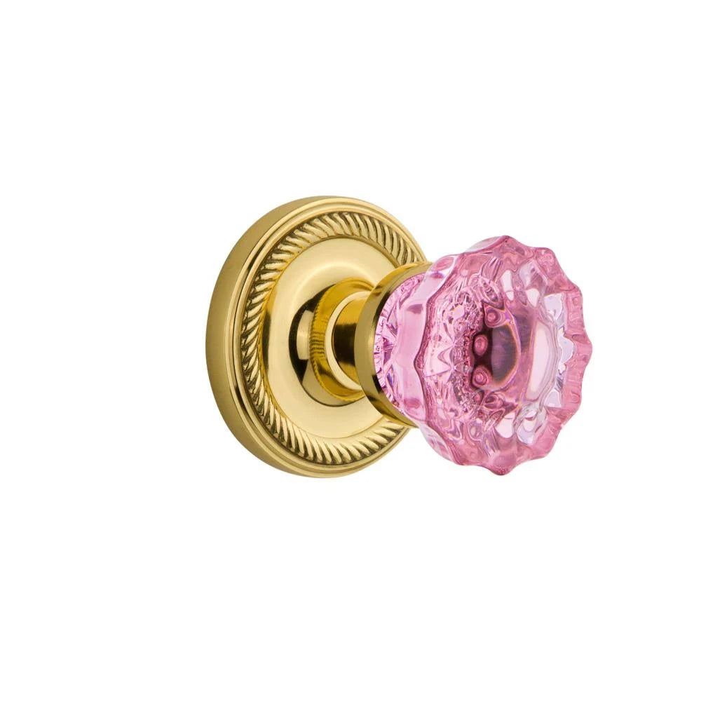 Crystal Pink Glass Door Knob in Unlaquered Brass F724616
