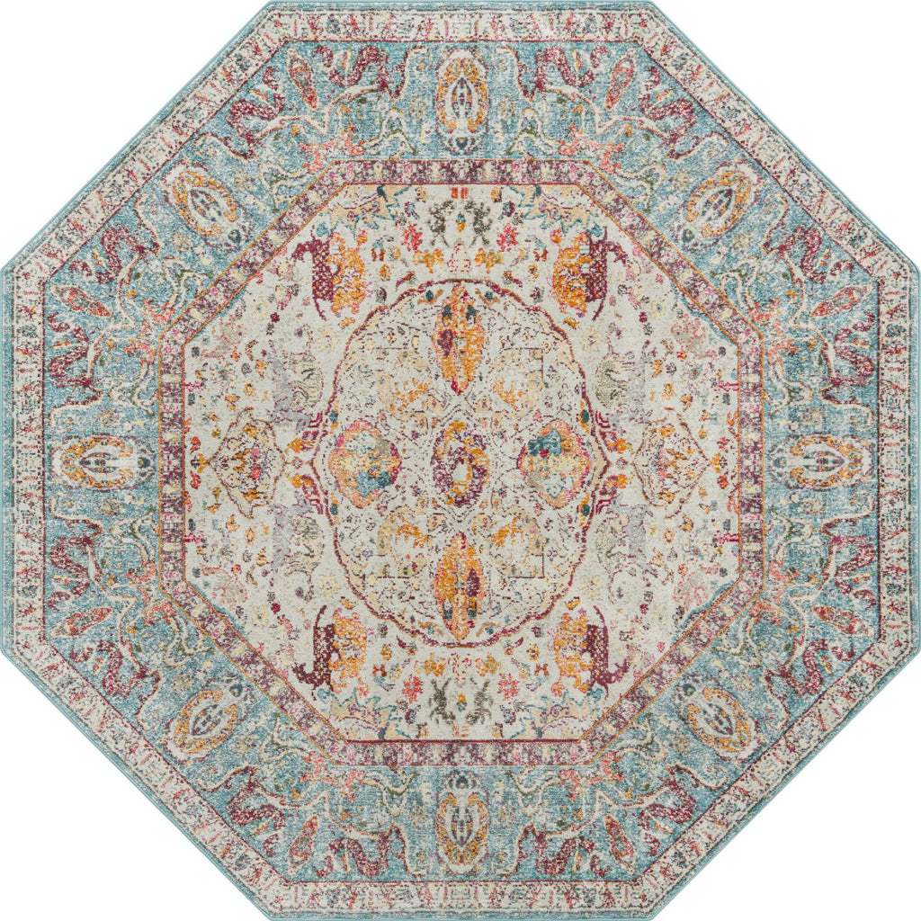 Light Blue/Cream Octagon Rug Q1510