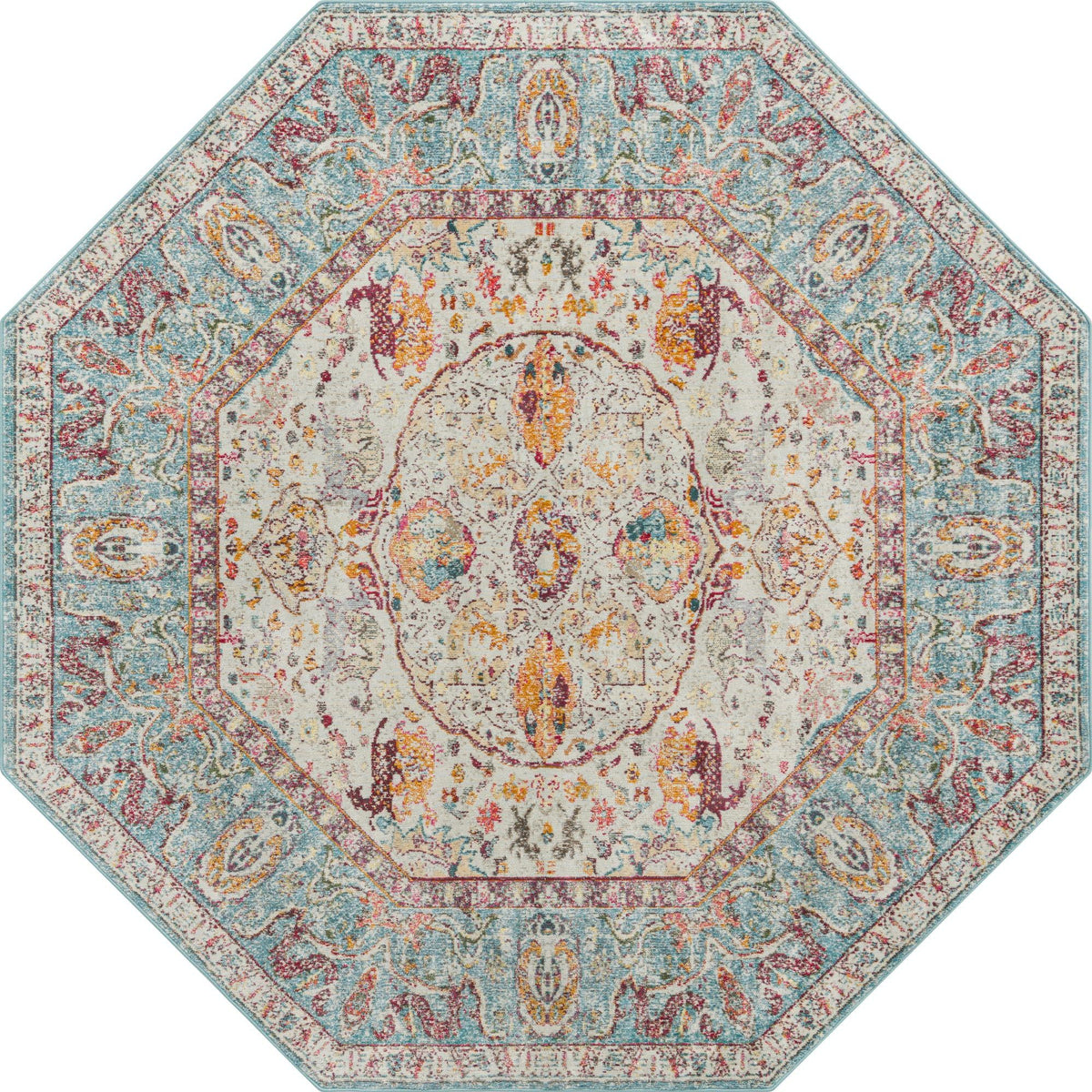 Light Blue/Cream Octagon Rug Q1510