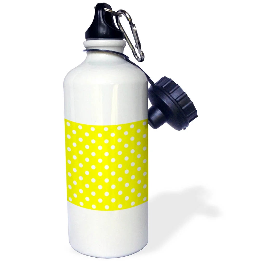 Yellow and White Polka Dot Print 21 oz Sports Water Bottle A6602