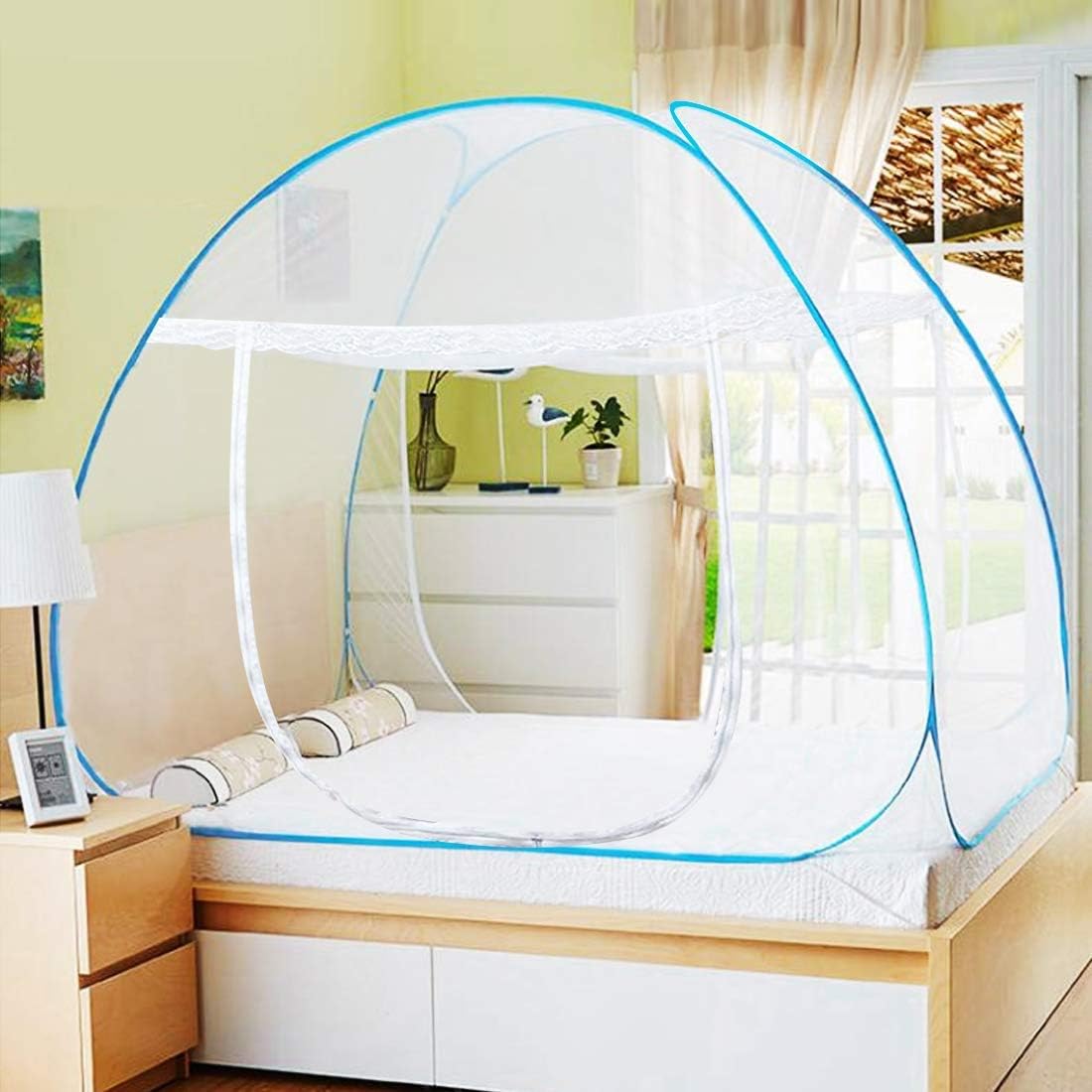 Pop Up Bed Net Tent with Bottom, Double Door, 79 x71x59 inch W3584