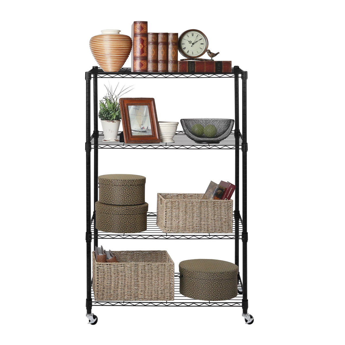 Black 4-Tier Steel Wire Shelving Unit Q41684