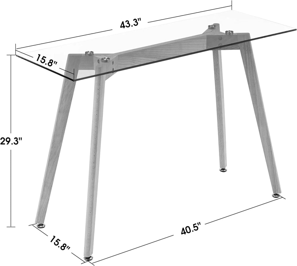 Glass Console Table with Solid Wood Legs I63899