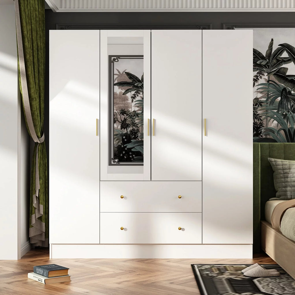 White Wooden Armoire with Mirror I33078