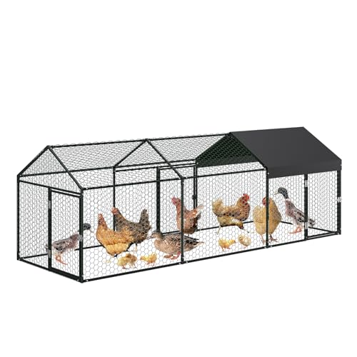 Metal Chicken Coop with Waterproof Cover, 120" x40" x40" Large Chicken Run with 3 Doors, Silver Q29349