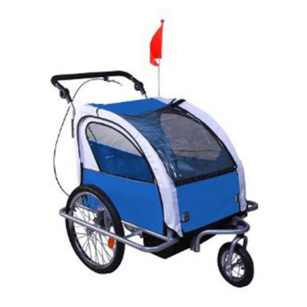 Blue 2-In-1 Double Child Bicycle Cargo Trailer And Jogger H6589