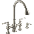 2-Handle Bridge Farmhouse Pull-Down Kitchen Faucet with Soap Dispenser I133729