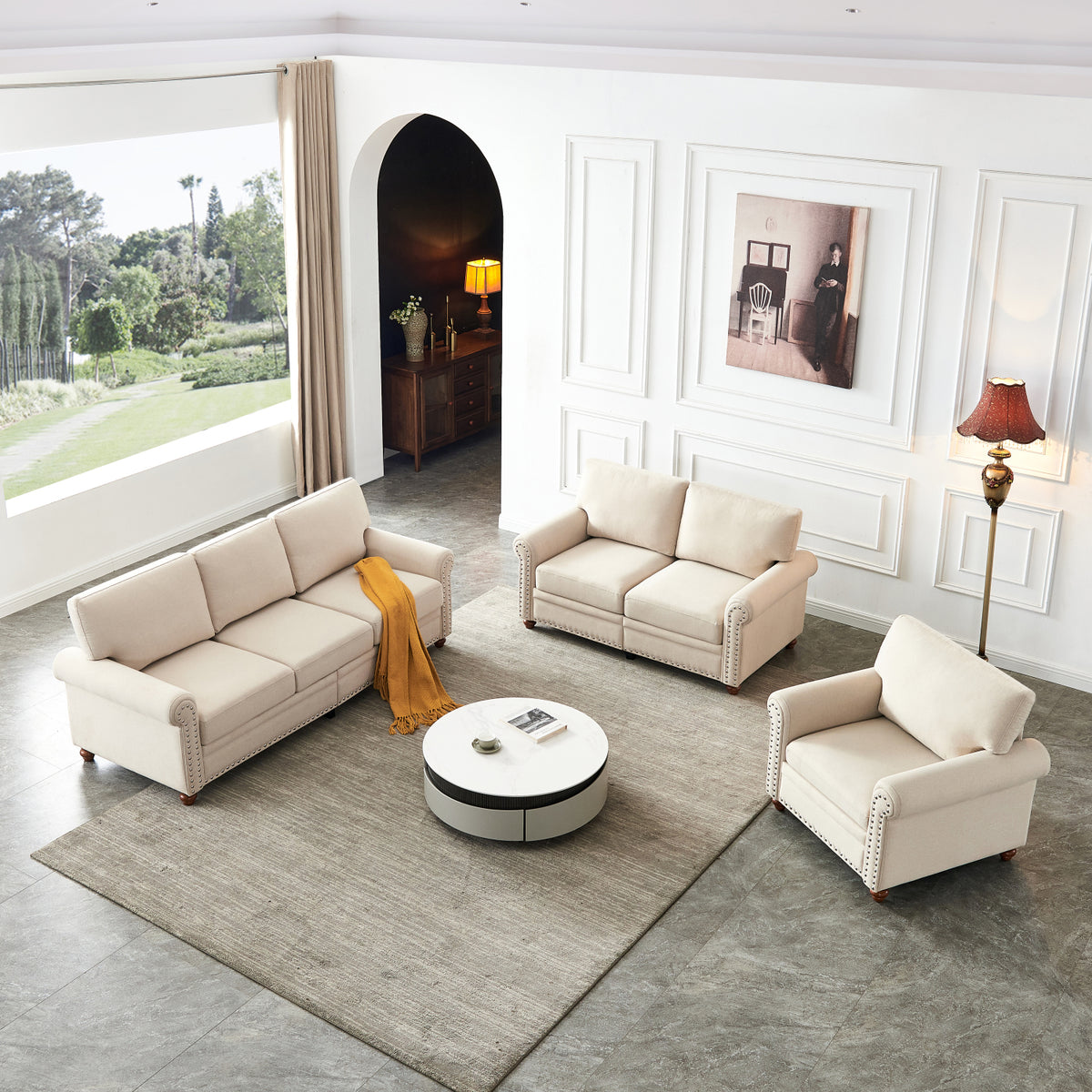 Beige Fabric 3 Piece Sofa Set F195146