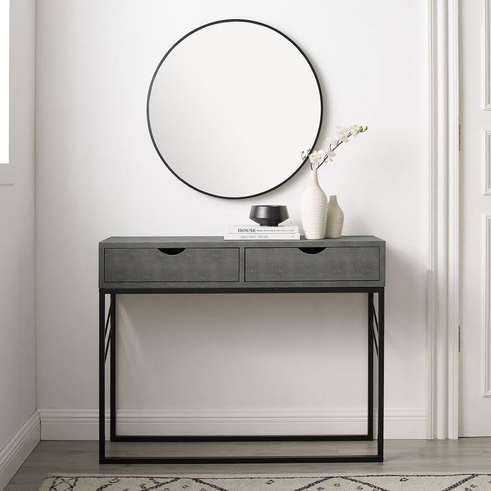 Grey 2-Drawer Faux Shagreen Entry Table P347
